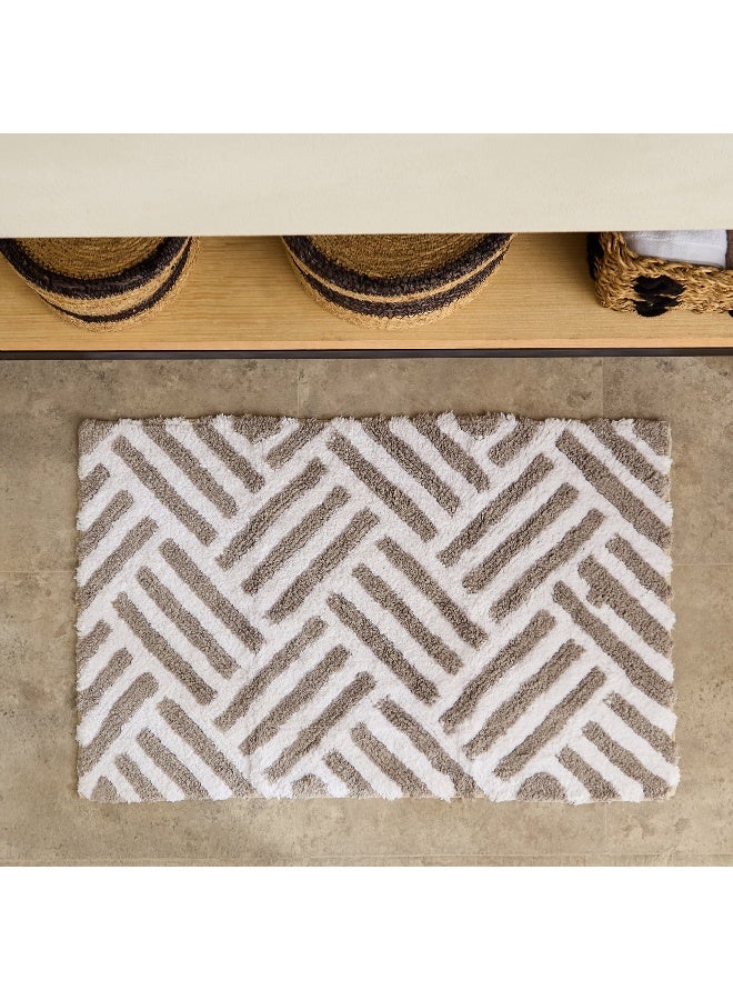 Home Box Cotton Bath Mat Set - White and Beige - 2 Pieces - Image 2