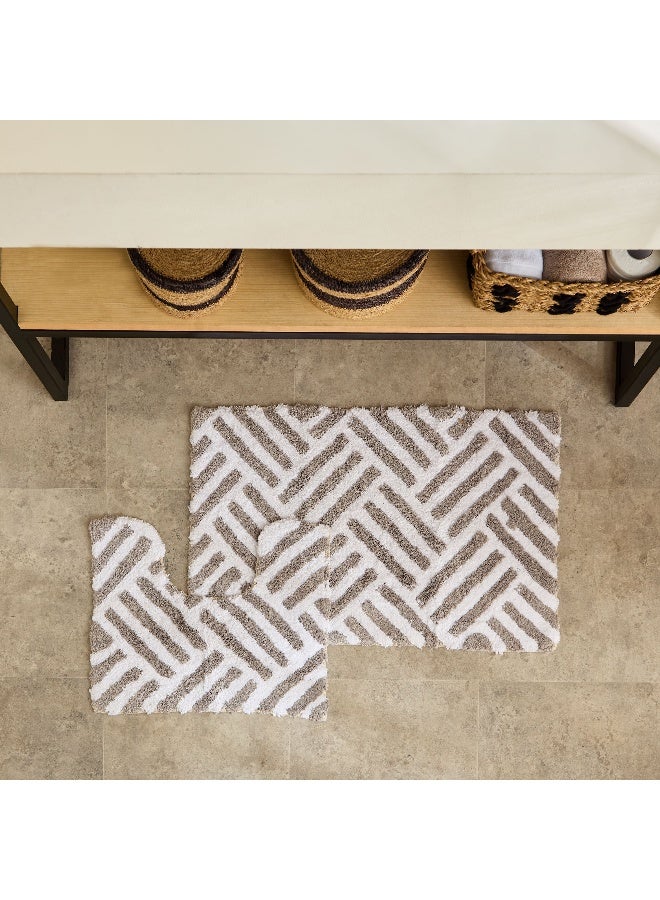Home Box Cotton Bath Mat Set - White and Beige - 2 Pieces - Image 1