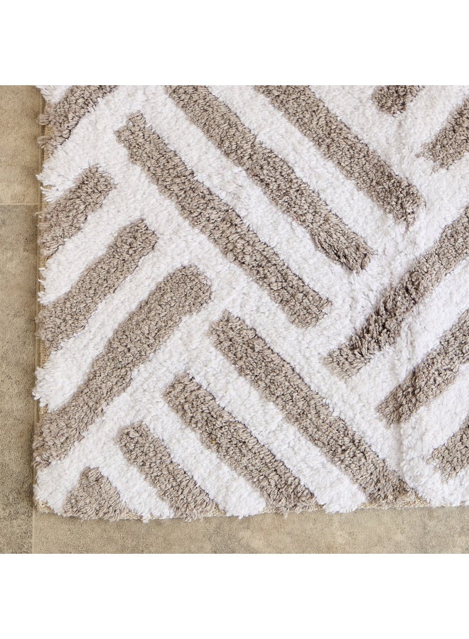 Home Box Cotton Bath Mat Set - White and Beige - 2 Pieces - Image 4