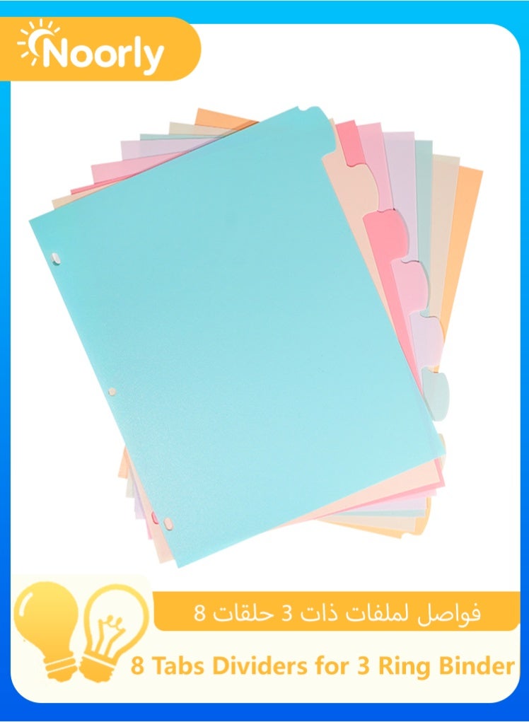 Noorly 8 Tabs Dividers for 3 Ring Binder, Durable Plastic Write & Erase Binder Dividers for Letter Size, Cute Binder Dividers for Student, Teacher, Office, Home Organizers, Pastel Color - Image 1