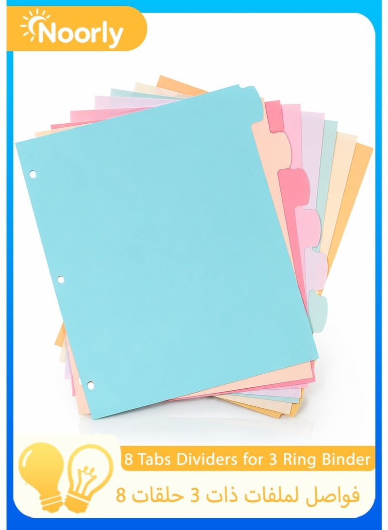 Noorly 8 Tabs Dividers for 3 Ring Binder, Durable Plastic Write & Erase Binder Dividers for Letter Size, Cute Binder Dividers for Student, Teacher, Office, Home Organizers, Pastel Color - Image 1