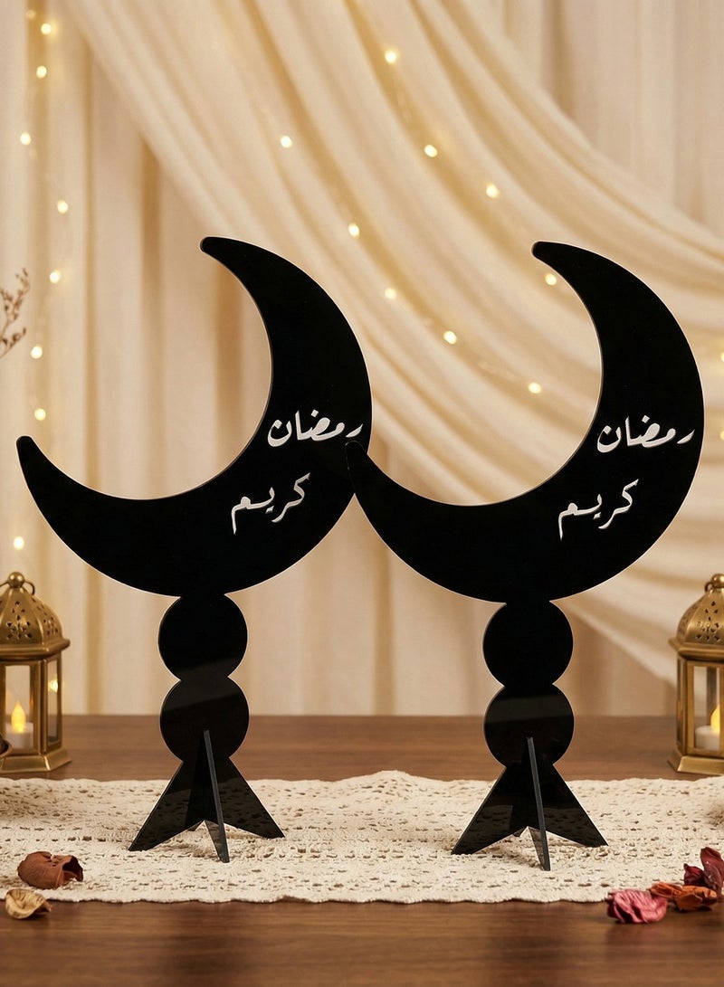 لوحة مجموعة من قطعتين ستاند ديكور من الأكريليك على شكل هلال مزخرف بعبارة رمضان كريم - Image 1