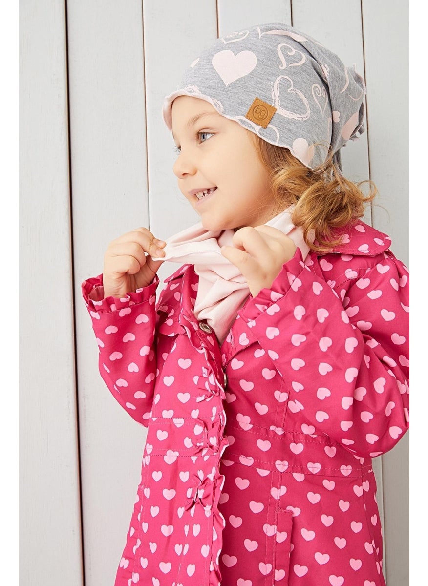 Babygiz - Girl Child Gray Powder 4 Seasons Beret Neck Collar Set Soft Natural 100% Cotton Combed Cotton - Image 1