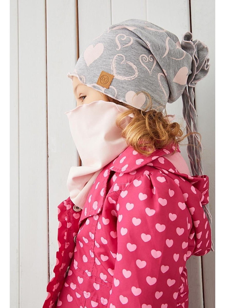 Babygiz - Girl Child Gray Powder 4 Seasons Beret Neck Collar Set Soft Natural 100% Cotton Combed Cotton - Image 1
