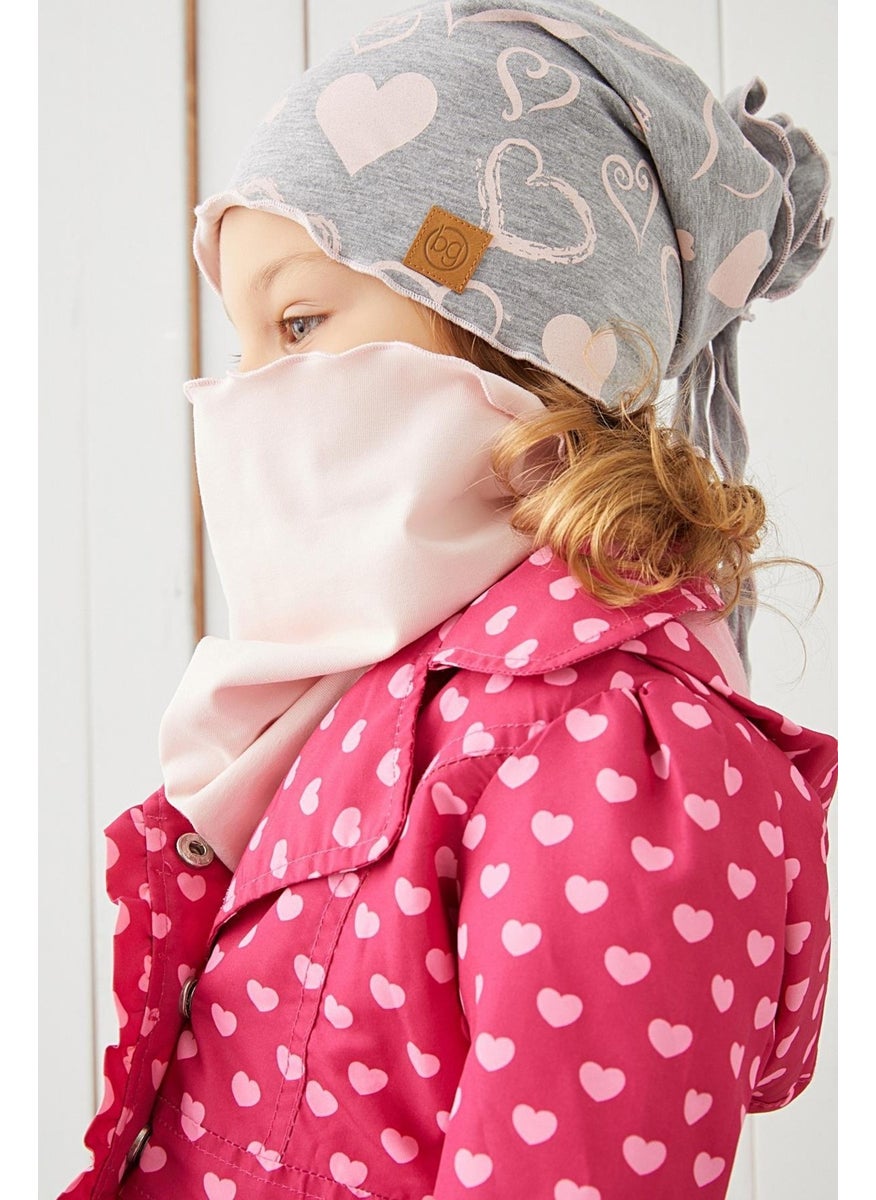 Babygiz - Girl Child Gray Powder 4 Seasons Beret Neck Collar Set Soft Natural 100% Cotton Combed Cotton - Image 1