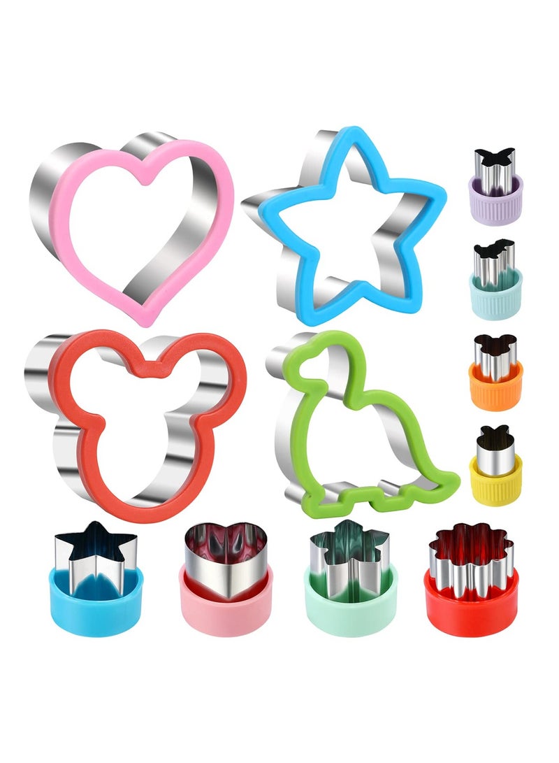 DOUGEI Sandwich Cutters for Kids Lunch 12 Pcs, Cookie Cutters Set, Vegetable Fruit Cutters Shapes, Stainless Steel Biscuit Cutters, Dinosaur Mouse Heart Star  - Image 1