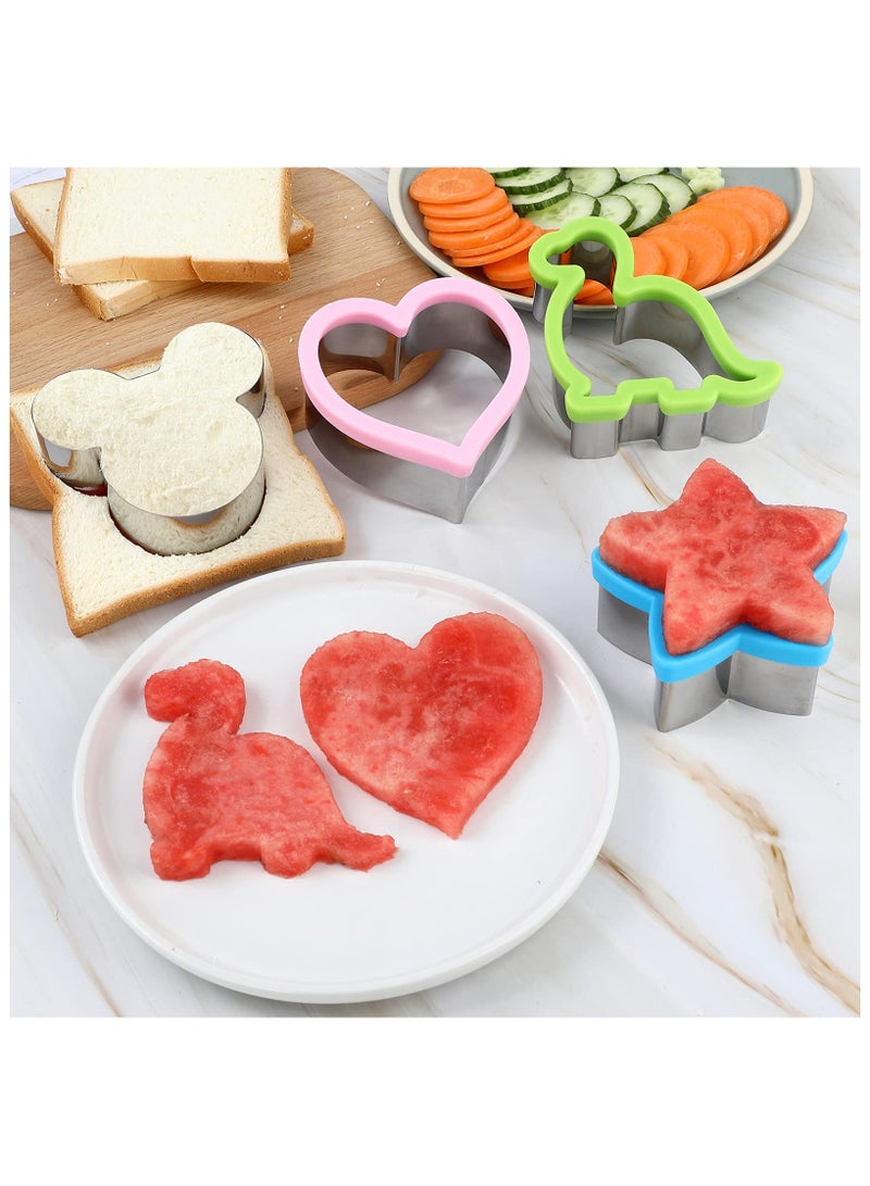 DOUGEI Sandwich Cutters for Kids Lunch 12 Pcs, Cookie Cutters Set, Vegetable Fruit Cutters Shapes, Stainless Steel Biscuit Cutters, Dinosaur Mouse Heart Star  - Image 5