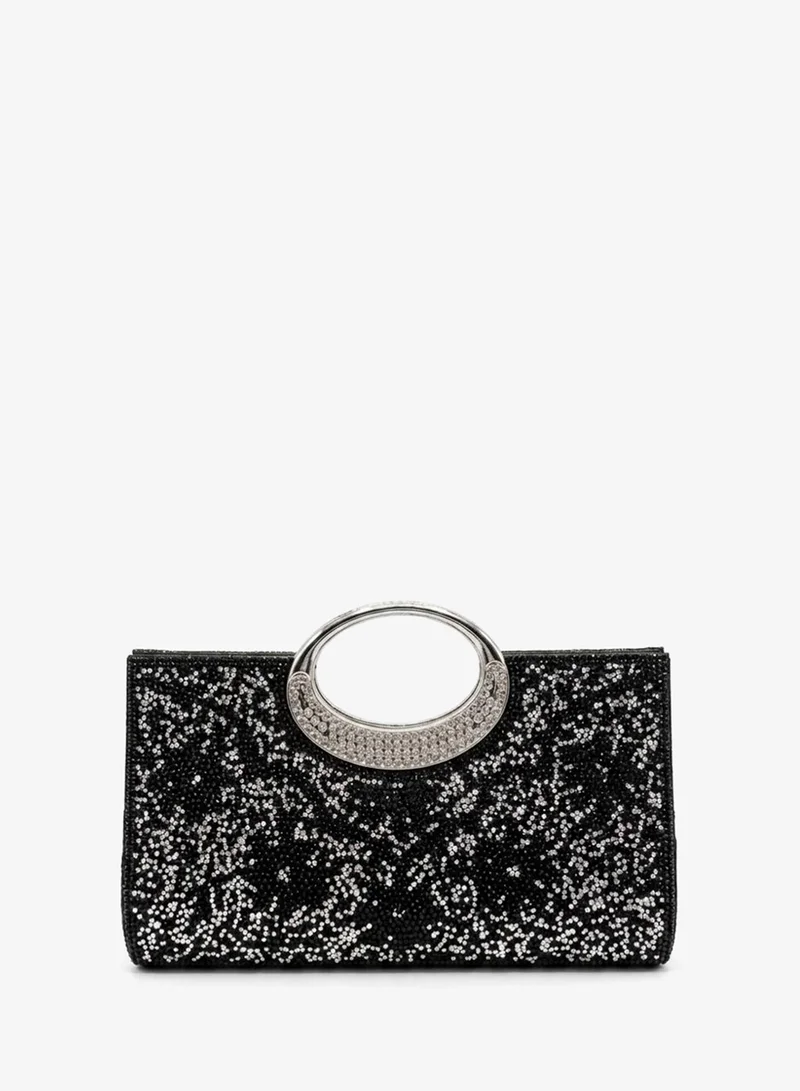 Viny Viny Women's Luxury Crystal Clutch – Rhinestone Embellished with Crystal Ring Handle & Kiss Lock – Parties, Weddings & Formal Occasions – Black, Gold, Champagne, Silver