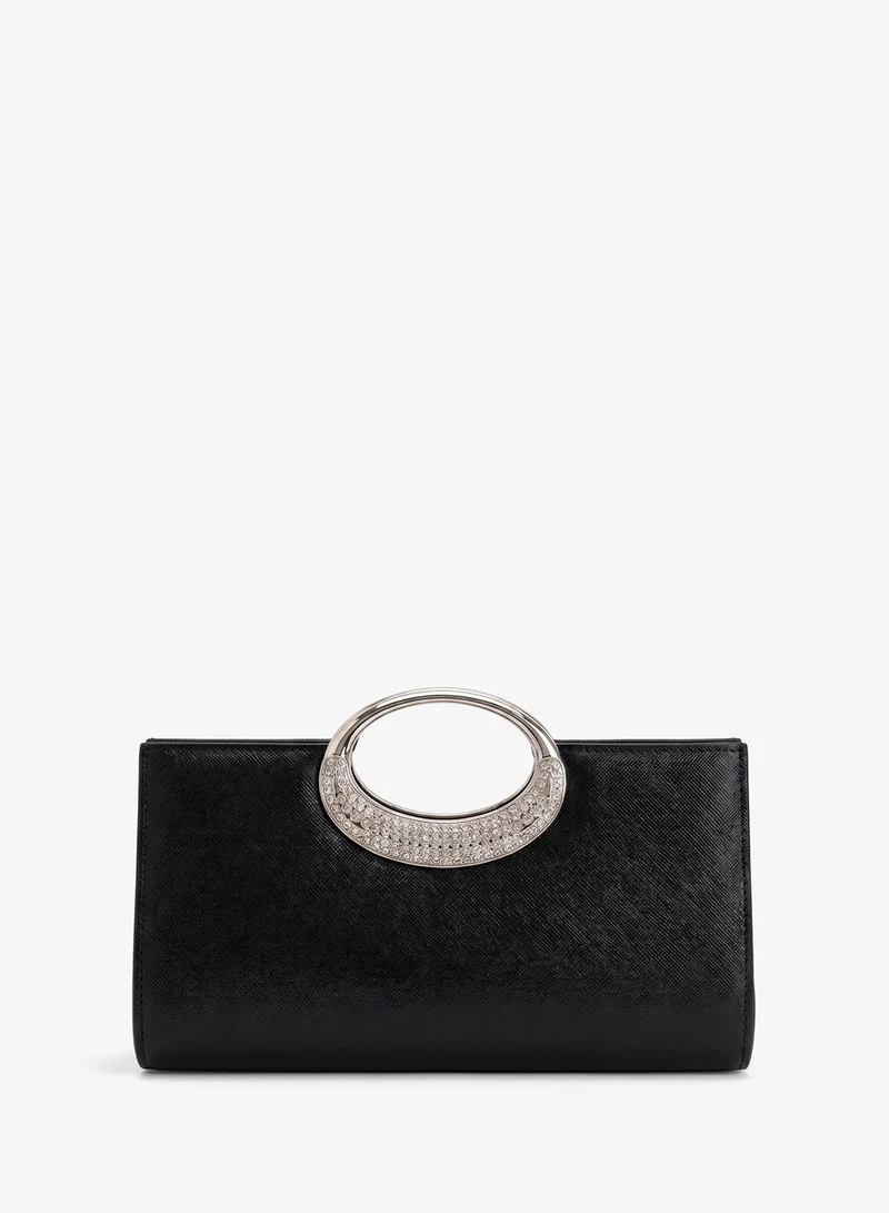 Viny Black Viny Women's Luxury Crystal Clutch – Rhinestone Embellished with Crystal Ring Handle & Kiss Lock – Parties, Weddings & Formal Occasions – Black, Gold, Champagne, Silver for Women | Best Price UAE