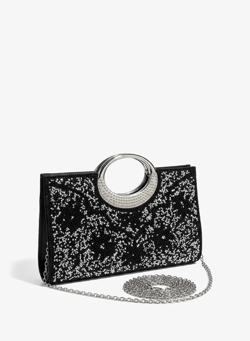 Viny Black Viny Women's Luxury Crystal Clutch – Rhinestone Embellished with Crystal Ring Handle & Kiss Lock – Parties, Weddings & Formal Occasions – Black, Gold, Champagne, Silver for Women | Best Price UAE