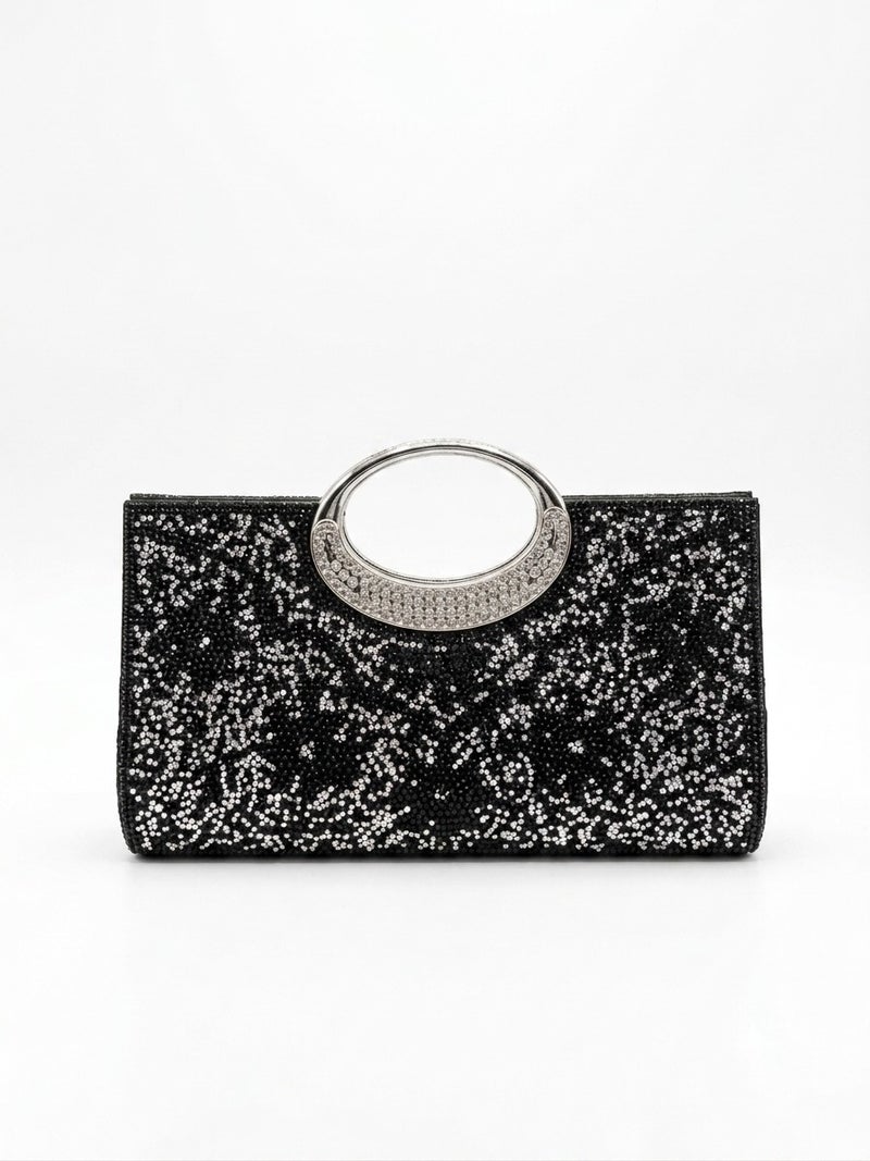 Viny Women's Luxury Crystal Clutch – Rhinestone Embellished with Crystal Ring Handle & Kiss Lock - Image 1
