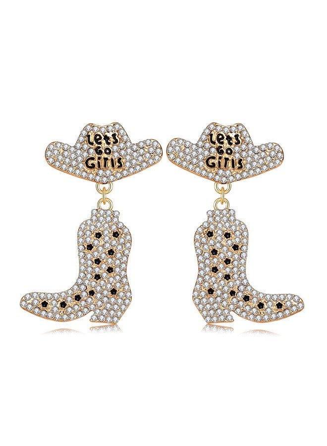 ARATLENCH Beaded Cowboy Earrings Sparkly Rhinestone Bead Boots Hat Dangle Earrings For Women Girls Fun Western Country Cowgirl Let’S Go Girls Vacation Drop Dangling Earrings Jewelry Gifts Metal Rhinestone - Image 1