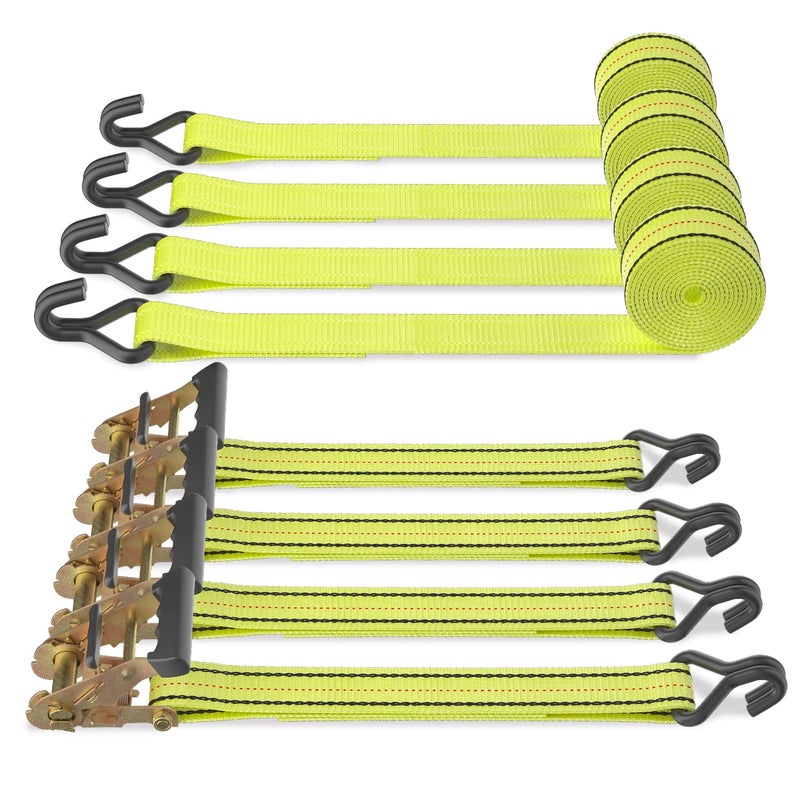 Autofonder 4PC 15 x15ft Ratchet Straps Heavy Duty3000 lbs Break Stength1000lbs Working LoadCargo Tie Down Straps with Coated Double J Hooks for Securing Household Appliances ATVS or Motorcycles