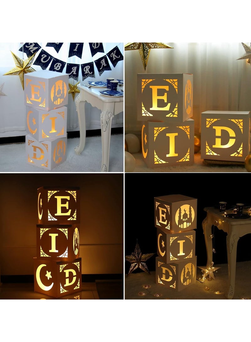 VUCATIN Eid Mubarak Decorations 3pcs Mubarak Eid Hollow Boxes with Lights Eid Mubarak Decorations for Home DIY Eid Mubarak Boxes for Ramadan Lights Decorations Eid Decorations Party Decor - Image 5