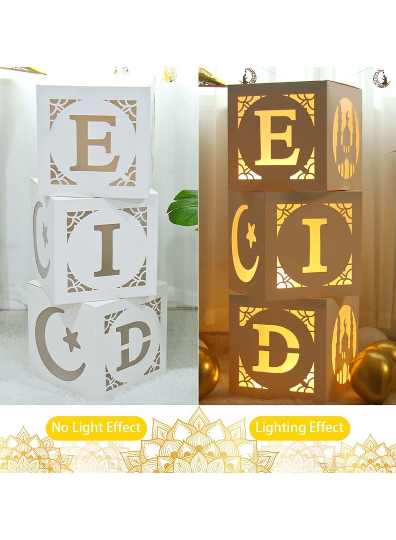 VUCATIN Eid Mubarak Decorations 3pcs Mubarak Eid Hollow Boxes with Lights Eid Mubarak Decorations for Home DIY Eid Mubarak Boxes for Ramadan Lights Decorations Eid Decorations Party Decor - Image 3