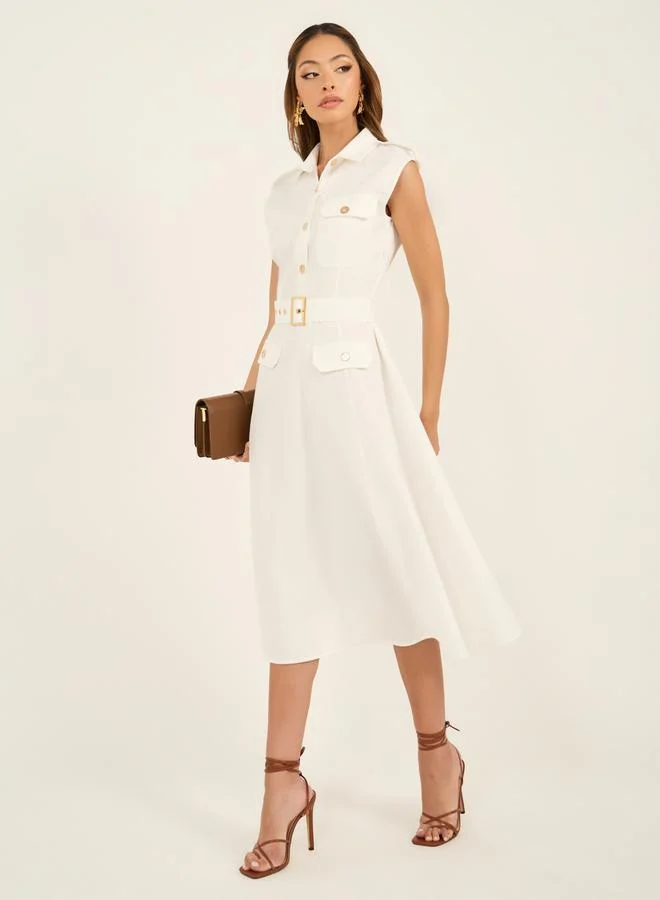 Styli Belted White Shirt Dress