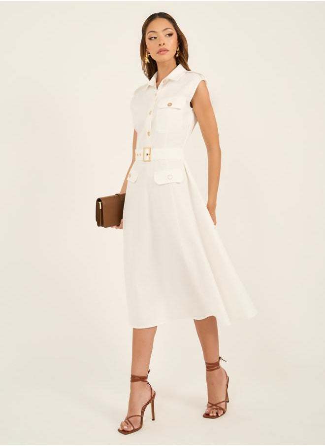 Styli Belted White Shirt Dress  - Image 3