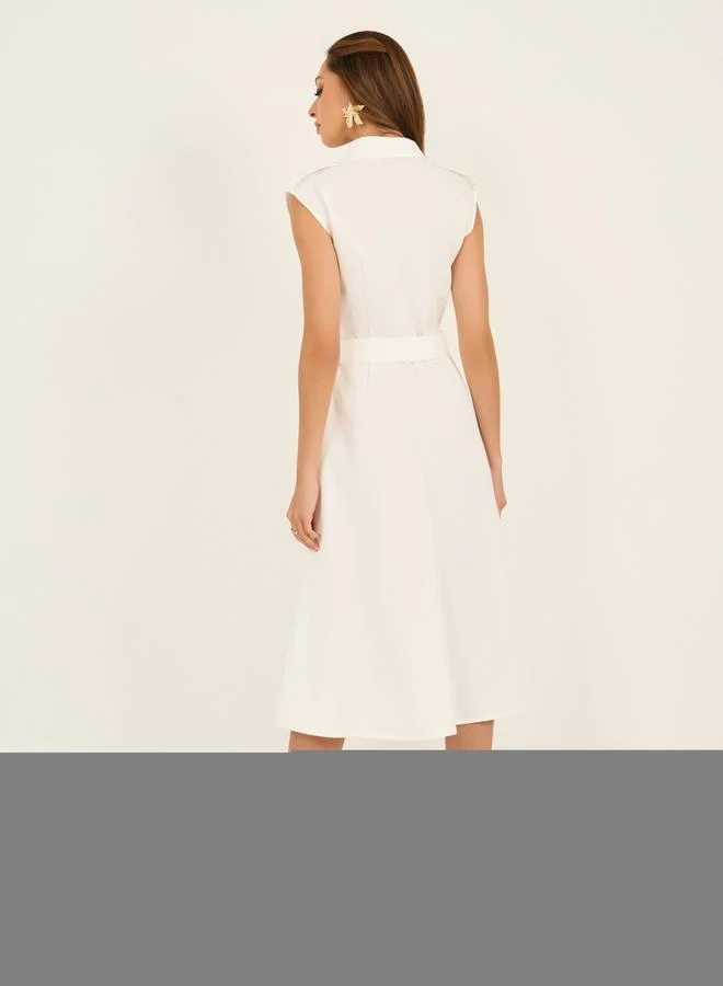 Styli Belted White Shirt Dress