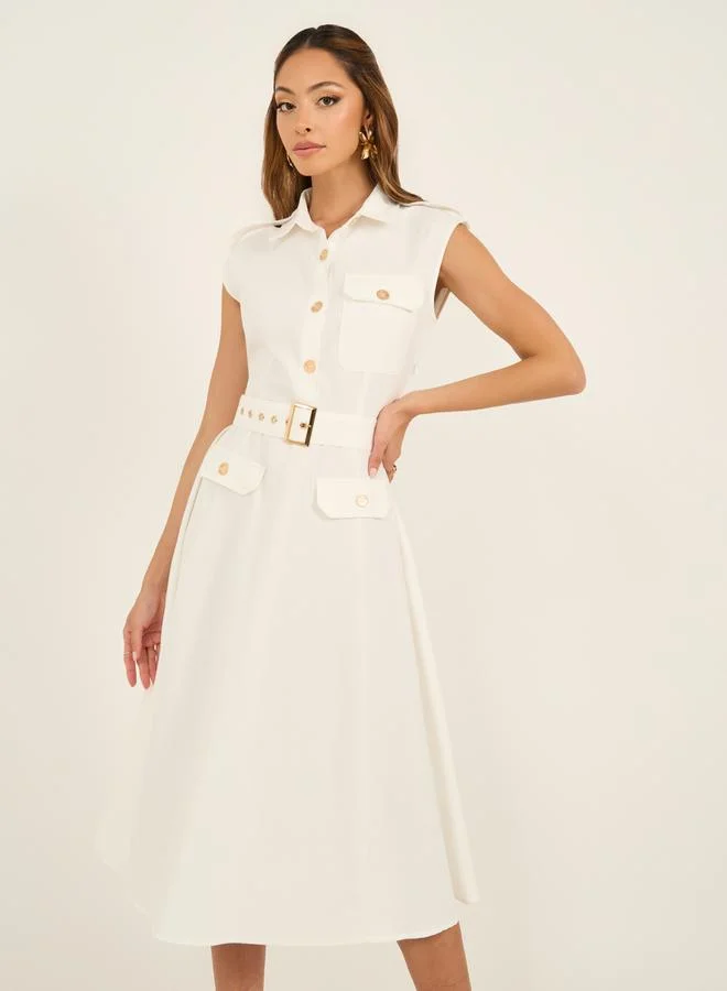 Styli Belted White Shirt Dress