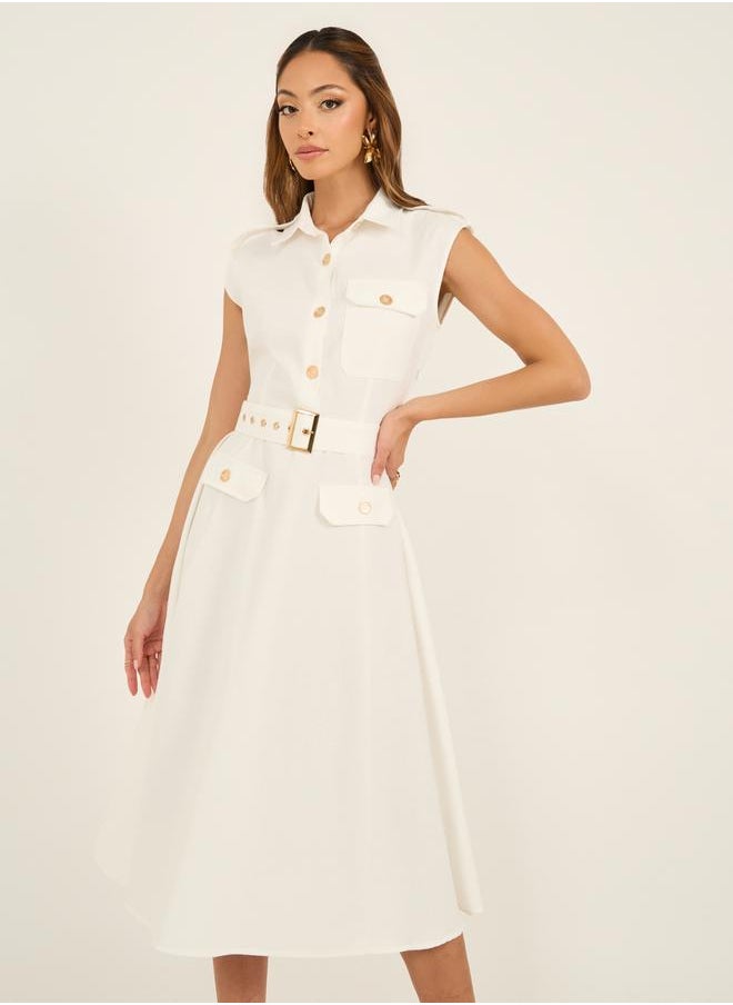 Styli Belted White Shirt Dress  - Image 4
