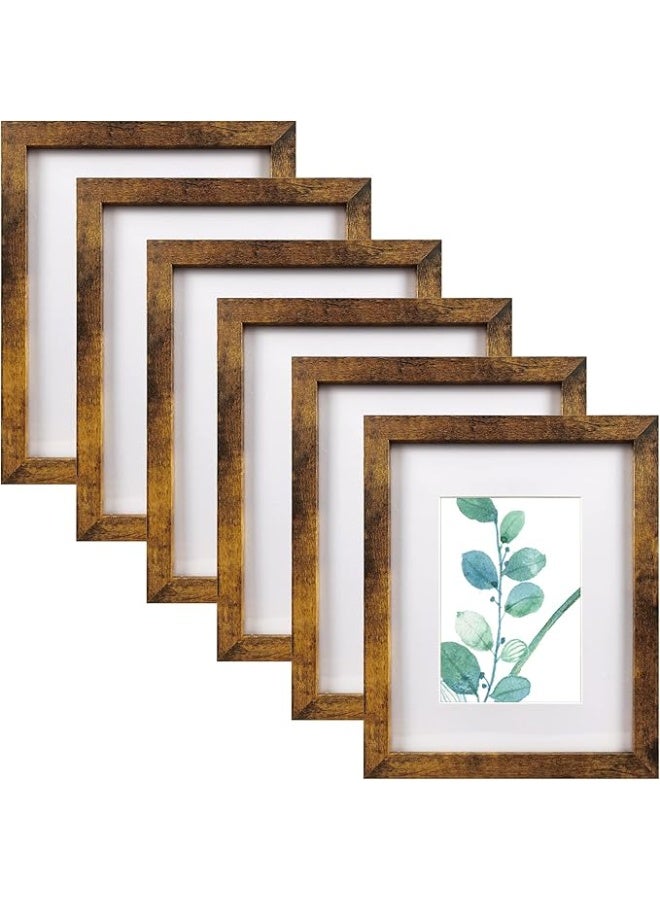 Arabest 8x10 Picture Frame Brown Set of 6, Display Pictures 5x7 With mat or 8x10 Without Mat - Image 1