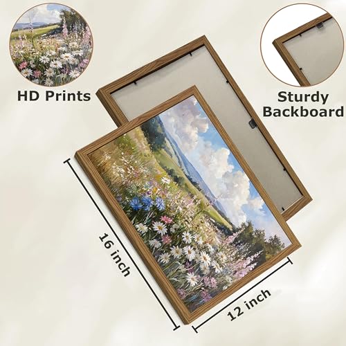 YSGGTR Framed Vintage Wildflower Canvas Wall Art, Nature Botanical Floral Wall Decor Pictures, Rustic Farmhouse Daisy Landscape Paintings Prints for Living Room Bedroom Bathroom Office 12x16 inch - Image 4