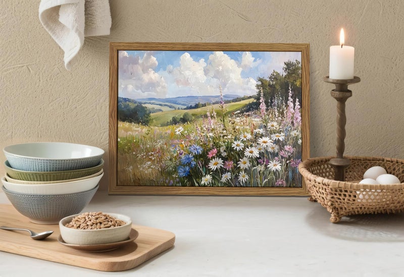 YSGGTR Framed Vintage Wildflower Canvas Wall Art, Nature Botanical Floral Wall Decor Pictures, Rustic Farmhouse Daisy Landscape Paintings Prints for Living Room Bedroom Bathroom Office 12x16 inch - Image 5