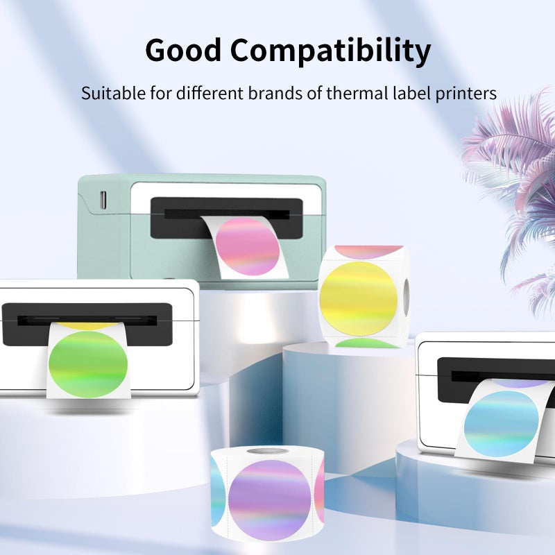 YEGAWEN 2" Circle Holographic Thermal Label Stickers, Round Printable Rainbow Glitter Thermal Printer Sticker Labels for Gift Wrapping- Spring Color/ 5 Colors - Image 2