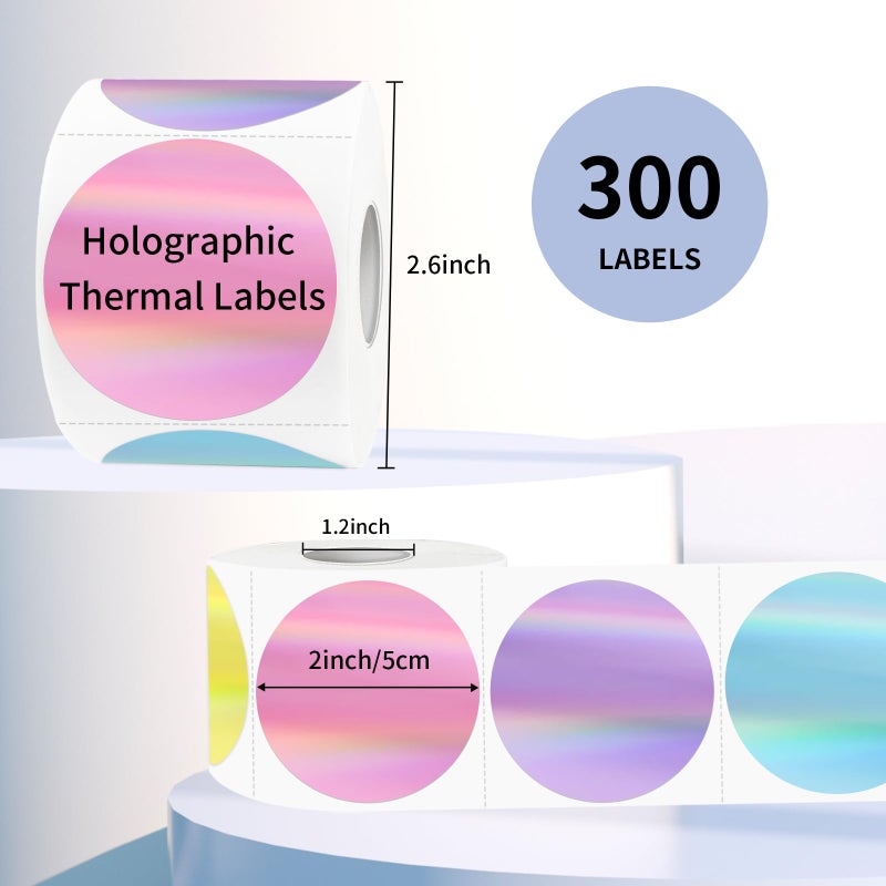 YEGAWEN 2" Circle Holographic Thermal Label Stickers, Round Printable Rainbow Glitter Thermal Printer Sticker Labels for Gift Wrapping- Spring Color/ 5 Colors - Image 3