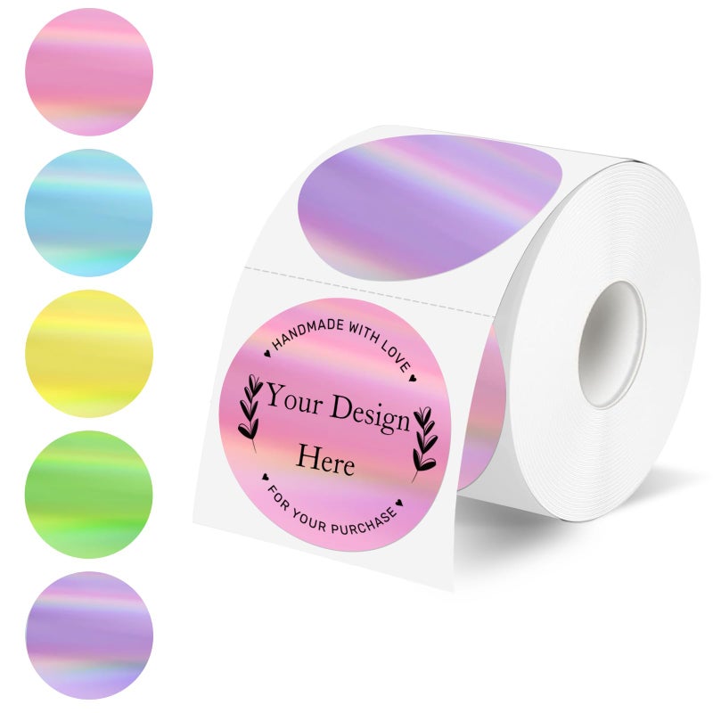YEGAWEN 2" Circle Holographic Thermal Label Stickers, Round Printable Rainbow Glitter Thermal Printer Sticker Labels for Gift Wrapping- Spring Color/ 5 Colors - Image 1