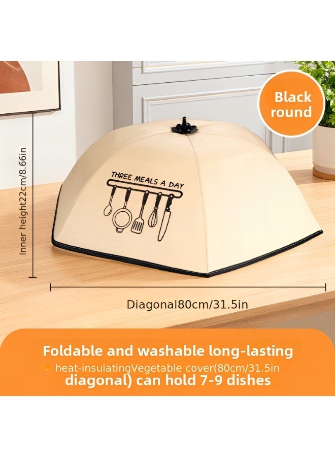ValueHut Foldable Insulated Food Cover Tent, 80x80cm Large Thermal Food Protector Umbrella with 3-Layer Aluminum Foil to Keep Warm, Dustproof & Fly Proof for Dining Table, Family Gatherings and Picnics, Beige - Image 2