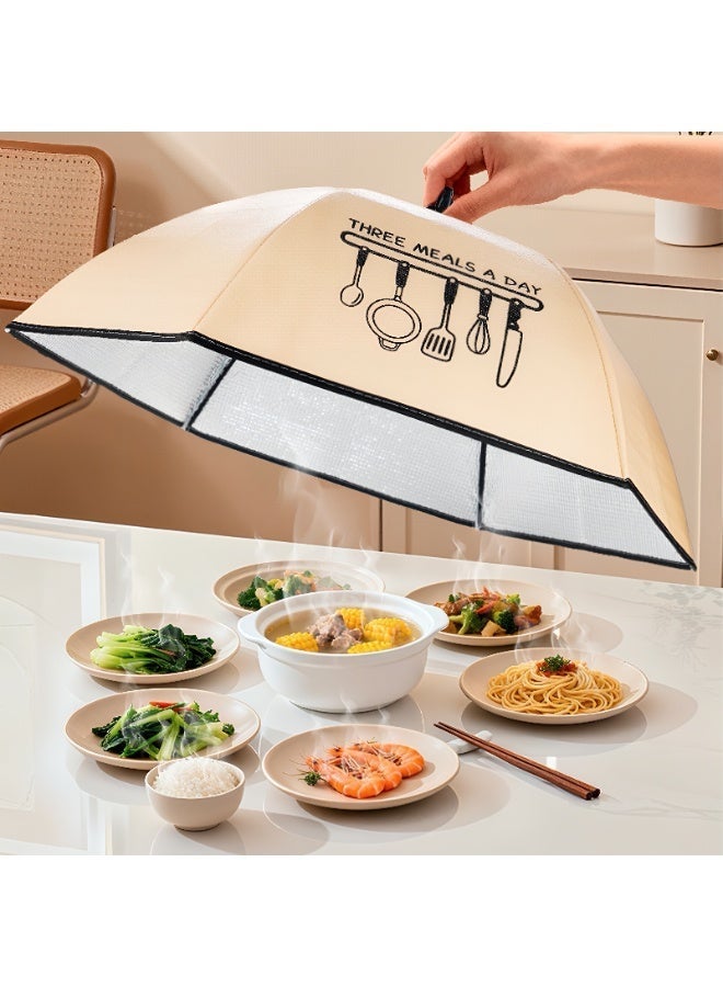 ValueHut Foldable Insulated Food Cover Tent, 80x80cm Large Thermal Food Protector Umbrella with 3-Layer Aluminum Foil to Keep Warm, Dustproof & Fly Proof for Dining Table, Family Gatherings and Picnics, Beige - Image 3