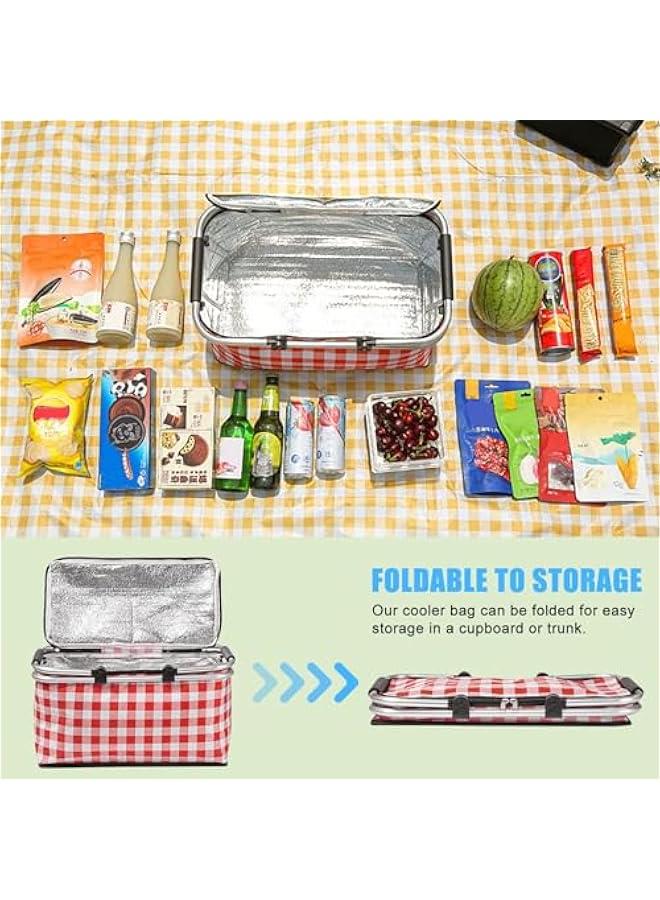HOOKOR Large Size Insulated Picnic Basket, Foldable Cooler Bag, Waterproof Lining Cool Hamper Shopping Basket Bag Box for Camping, Hiking, Picnicking, Lake Trips, Family Vacations (Red) - Image 2
