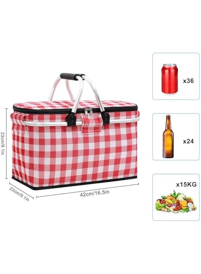 HOOKOR Large Size Insulated Picnic Basket, Foldable Cooler Bag, Waterproof Lining Cool Hamper Shopping Basket Bag Box for Camping, Hiking, Picnicking, Lake Trips, Family Vacations (Red) - Image 3