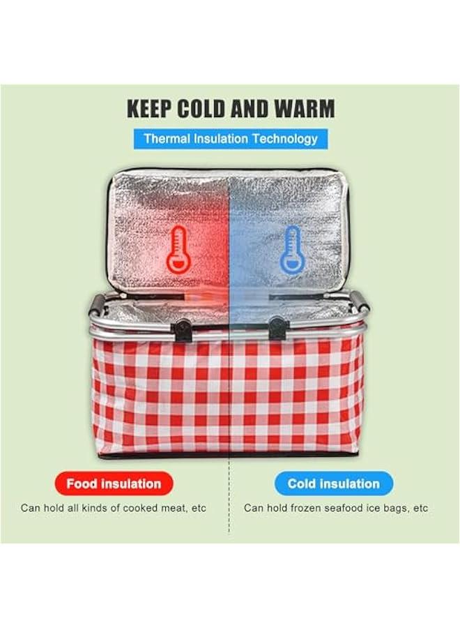 HOOKOR Large Size Insulated Picnic Basket, Foldable Cooler Bag, Waterproof Lining Cool Hamper Shopping Basket Bag Box for Camping, Hiking, Picnicking, Lake Trips, Family Vacations (Red) - Image 4