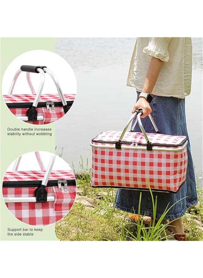 HOOKOR Large Size Insulated Picnic Basket, Foldable Cooler Bag, Waterproof Lining Cool Hamper Shopping Basket Bag Box for Camping, Hiking, Picnicking, Lake Trips, Family Vacations (Red) - Image 5