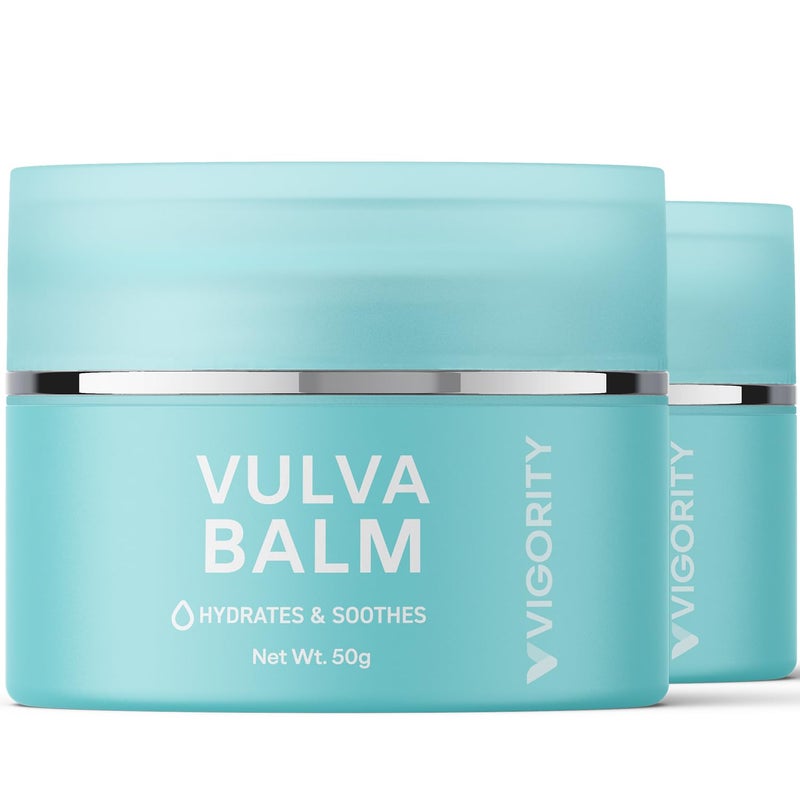 Vigority Vulva Balm Vaginal Moisturizer for Women 2-pack: Intimate Skin Care Relieves Dryness, Itch, Odor & Irritation - Menopause Suppor With Beeswax, Shea Butter, Emu Oil, and CoQ10 - Estrogen Free