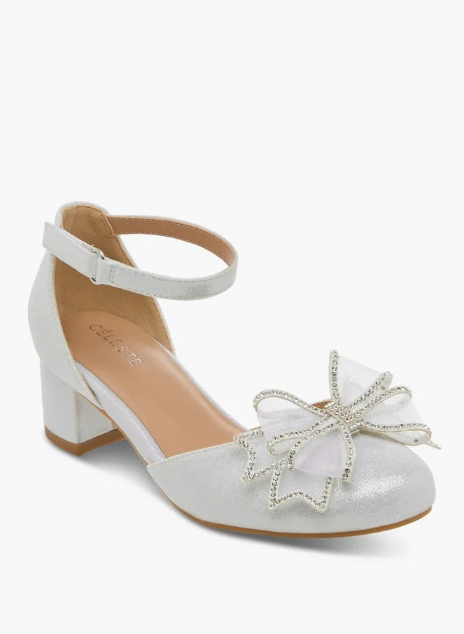 سيليست Bow Embellished Closed Feet Shoes with Hook and Loop Closure