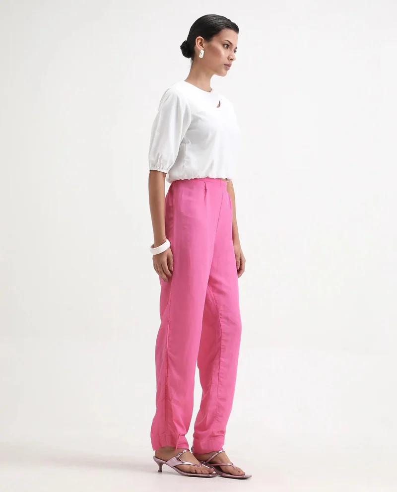Rareism Women's Elegant Linen Blend Trousers