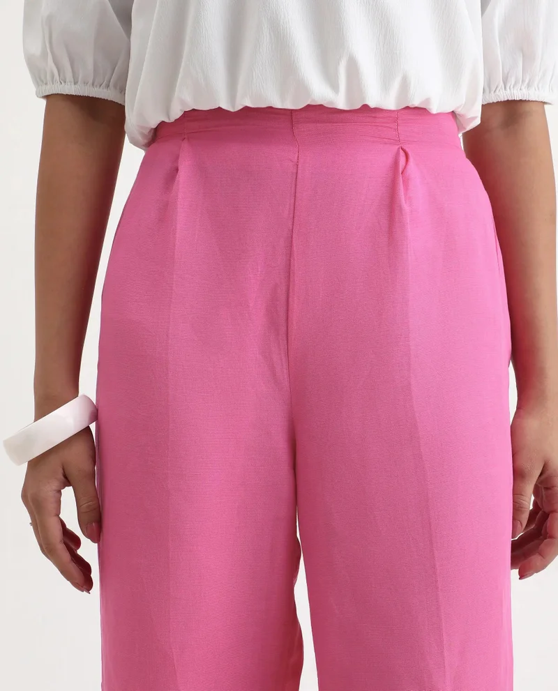 Rareism Women's Elegant Linen Blend Trousers