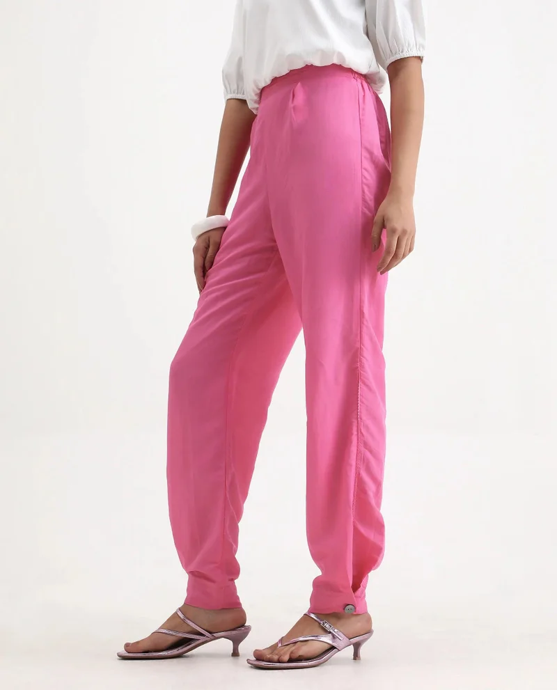 Rareism Women's Elegant Linen Blend Trousers