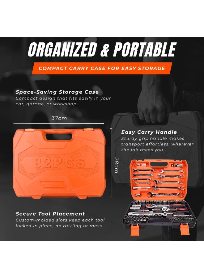 Nexso 82-Piece Tools Set Box – Premium Socket Wrench Set with Chrome Vanadium Steel, Ratchets, Extension Bars, Wrenches & T-Handles – Heavy Duty Blow-Molded Case for Automotive & Home Repairs - Image 4
