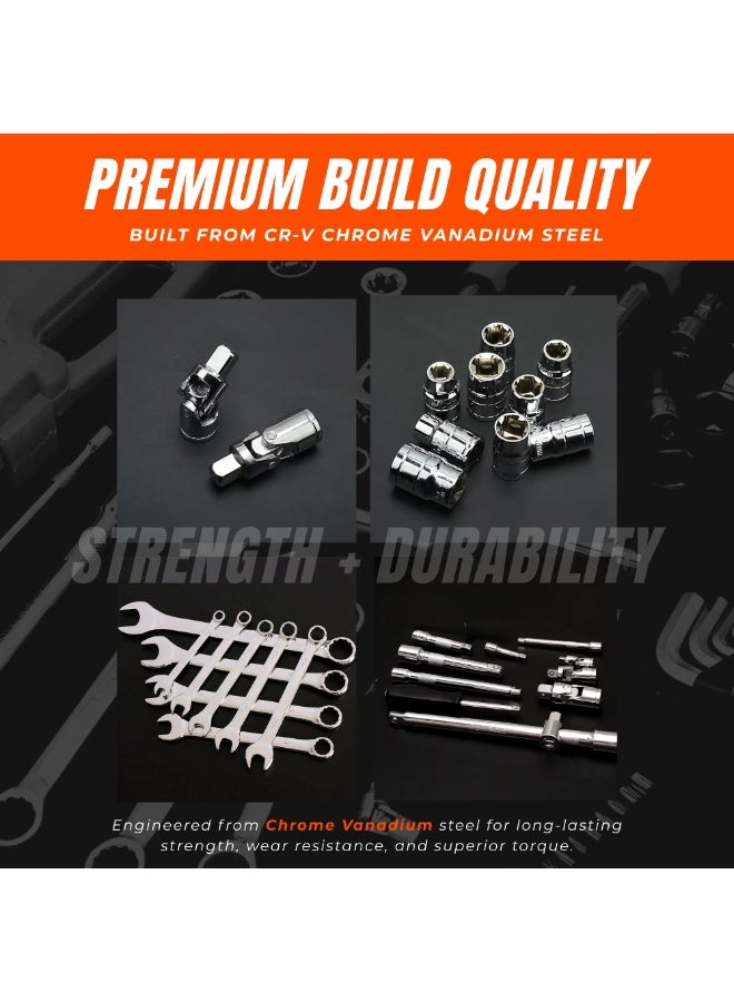 Nexso 82-Piece Tools Set Box – Premium Socket Wrench Set with Chrome Vanadium Steel, Ratchets, Extension Bars, Wrenches & T-Handles – Heavy Duty Blow-Molded Case for Automotive & Home Repairs - Image 3