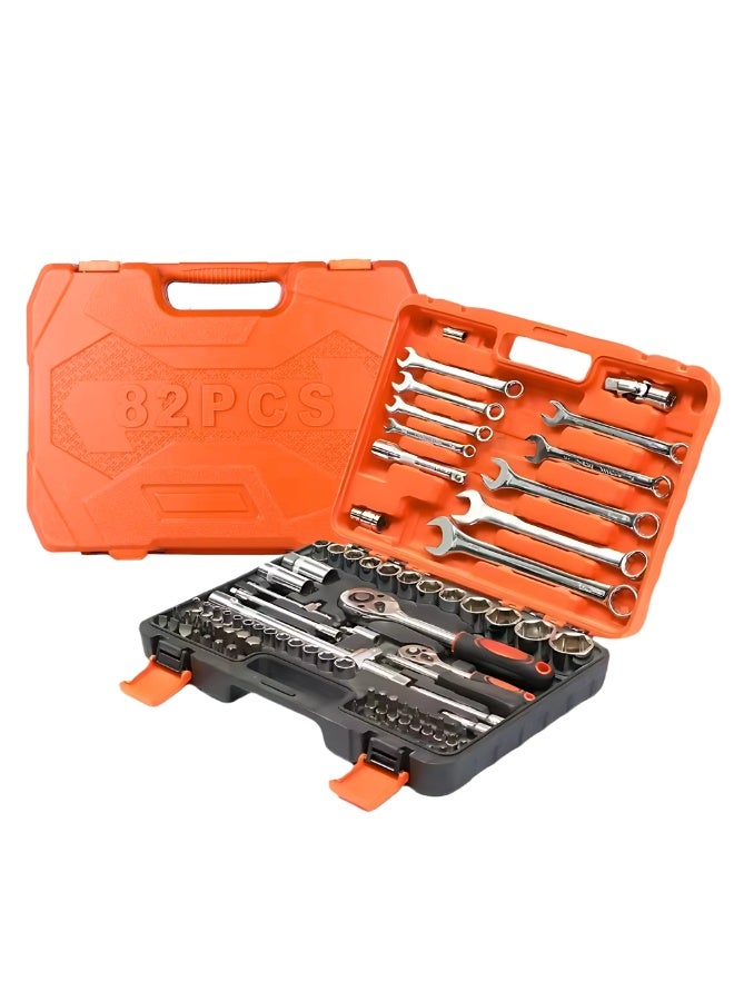 Nexso 82-Piece Tools Set Box – Premium Socket Wrench Set with Chrome Vanadium Steel, Ratchets, Extension Bars, Wrenches & T-Handles – Heavy Duty Blow-Molded Case for Automotive & Home Repairs - Image 1