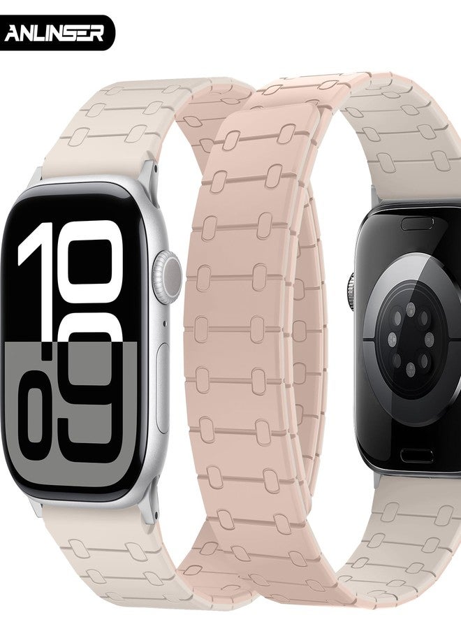 Anlinser Compatible with Apple Watch Strap 42mm 41mm 40mm 38mm, Double Side Reversible Magnetic Band for iWatch SE Series 10 9 8 7 6 5 4 3 (Starlight/Pink) - Image 2