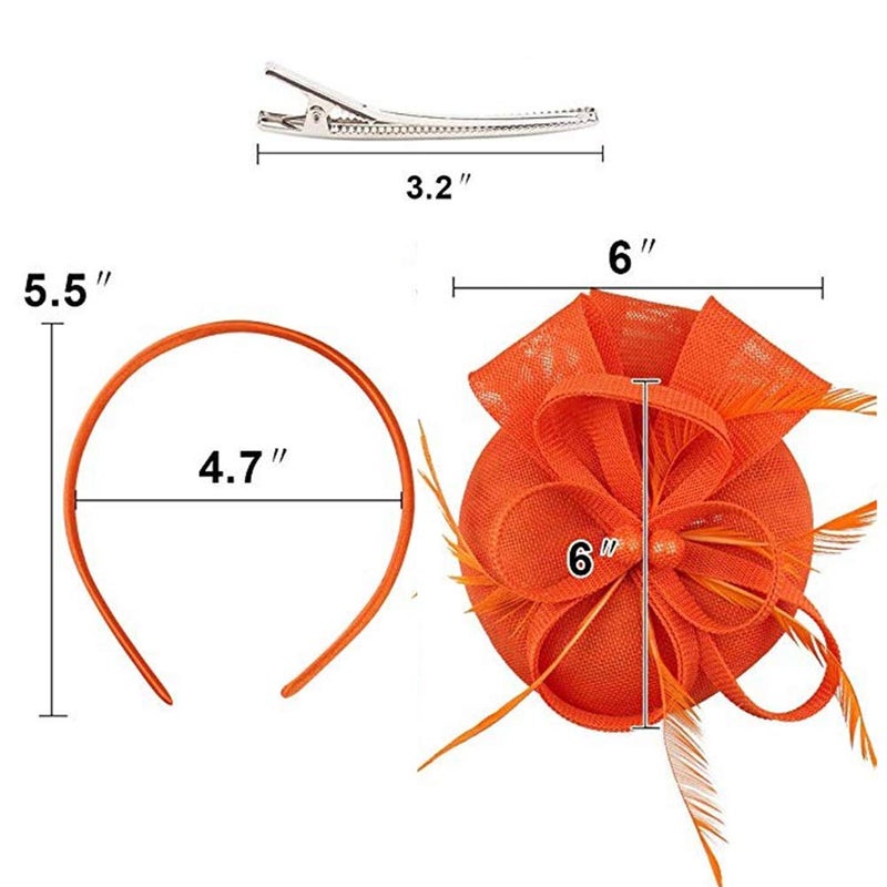 BUYITNOW Charming Feather Fascinators Headband Netting Mesh Hair Band for Wedding Cocktail Hat Party Derby Royal Banquet Orange - Image 5