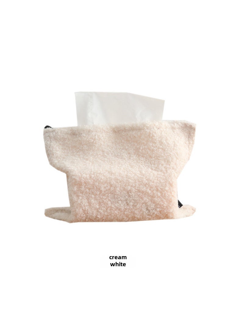 Generic 1 x 5 pcs Nordic Style Teddy Fleece Tissue Box Cover Cream White 