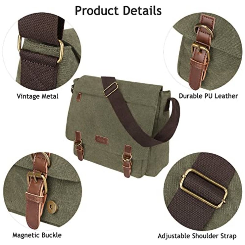 Large Men Crossbody Messenger Shoulder Bag Fit for 15.6 Inch Laptop Canvas Briefcase Satchel Large - Image 5