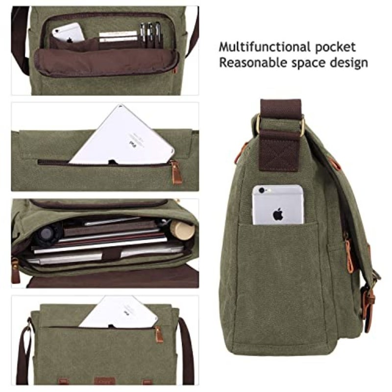 Large Men Crossbody Messenger Shoulder Bag Fit for 15.6 Inch Laptop Canvas Briefcase Satchel Large - Image 3