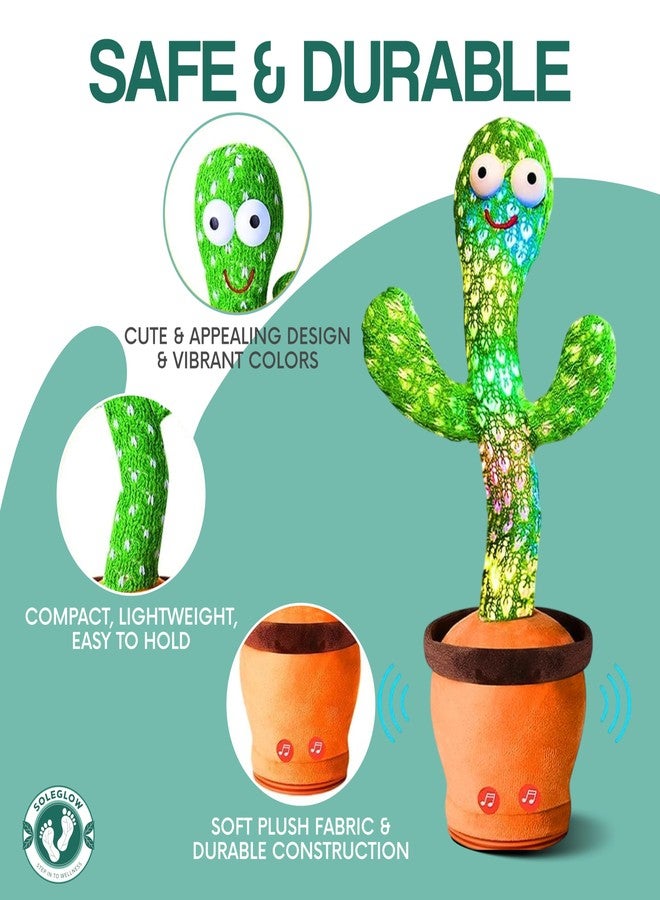 SOLEGLOW Rechargeable Toys Talking Cactus Baby Toys for Kids Dancing Cactus Toys Can Sing Wriggle & Singing Recording Repeat What You Say Funny Education Toys for Children Playing Home Decor for Kids - Image 3